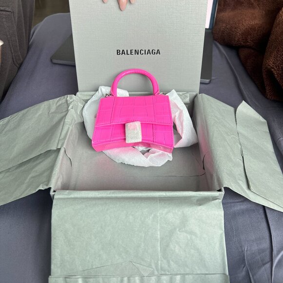 Balenciaga Women's Hourglass Xs Handbag Crocodile Embossed in Pink - Picture 1 of 6
